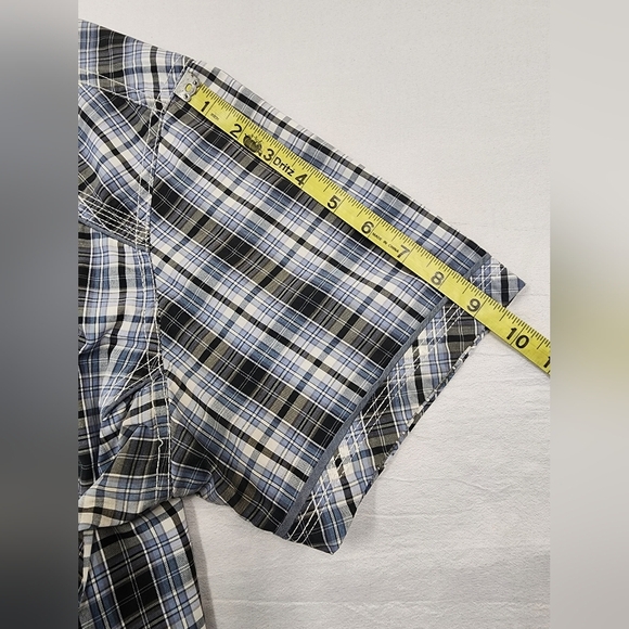 Various Artist Blue Black Plaid Snap Pearl Front Shirt, sz LG - Picture 7 of 10
